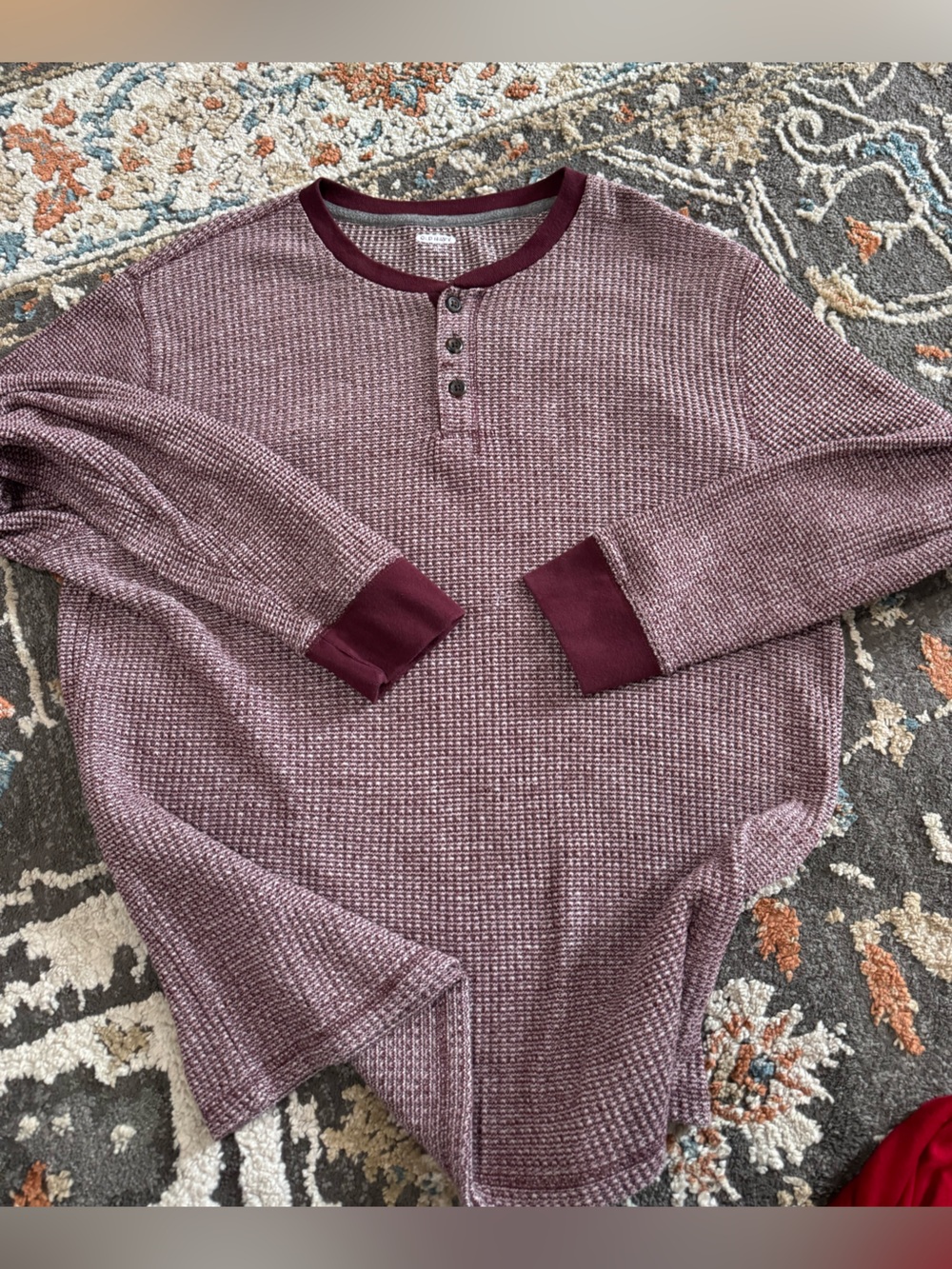 Old Navy Thermal Henley Long Sleeve‎ Shirt Men’s Size XXL Maroon White